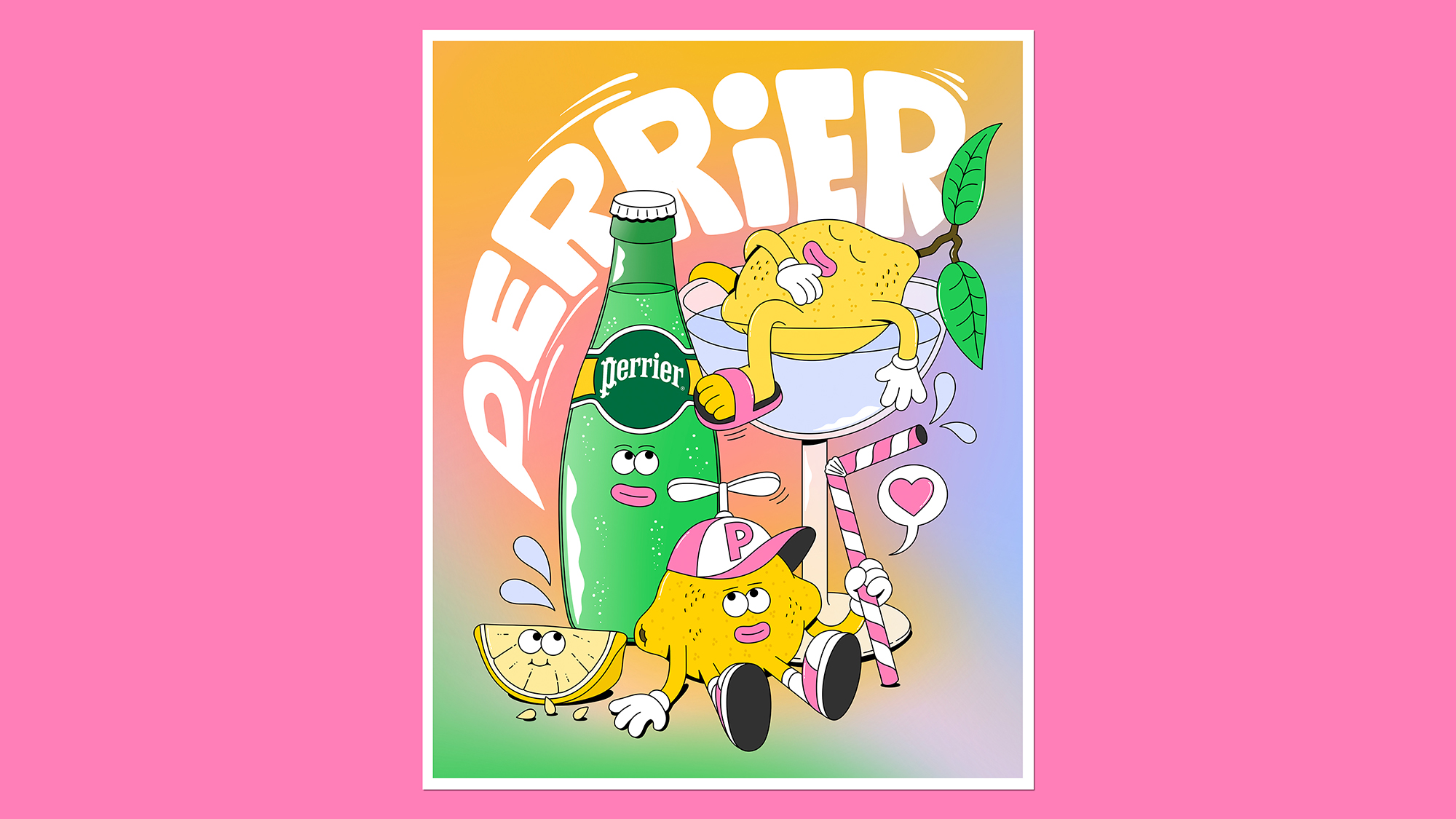 Colourful Perrier illustrations created by DirtyPote